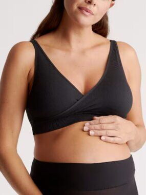 Quince Seamless Crossover Nursing & Lounge Bra (2-pack) Black L NEW